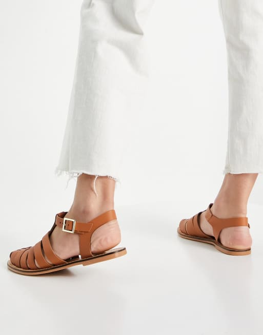 Tan leather hot sale flat shoes