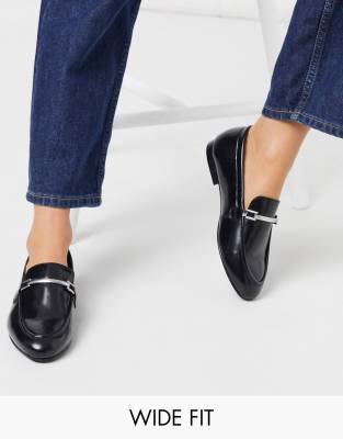 wide fit black loafers women's