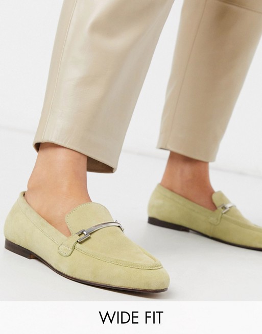 ASOS DESIGN Wide Fit Mariot leather chain loafers in green