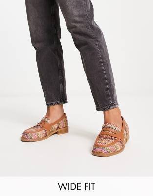 ASOS DESIGN Wide Fit - Marvellous - Flache, bunte Loafer im Häkel-Design, weite Passform