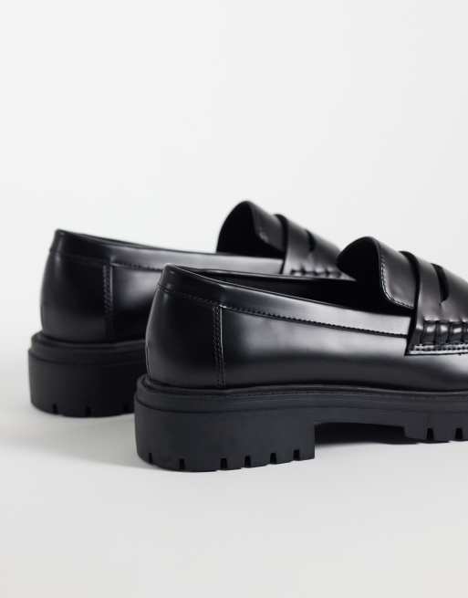 ASOS DESIGN Wide Fit Mavis mocassins chunky à semelle crantée noirs, 3 de 4