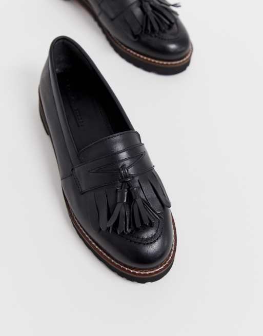 Asos design maxfield leather cheap fringed loafers