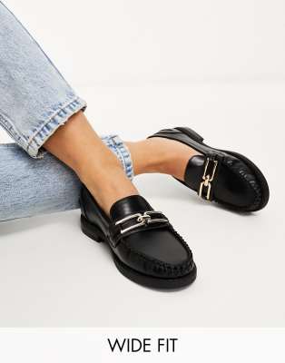 ASOS DESIGN Wide Fit Melodic slim loafer with chain in black - ASOS Price Checker