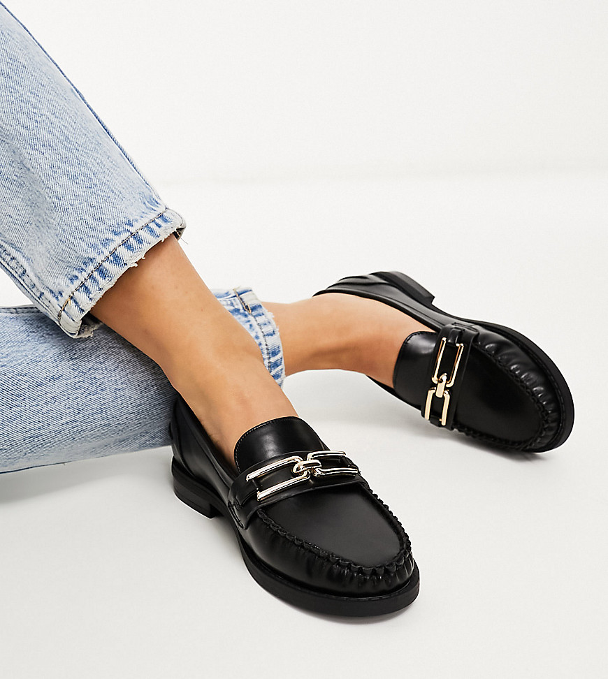 Asos Design Wide Fit Melodic Slim Loafer With Chain In Black