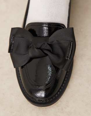 Asos Design Wide Fit Memphis Bow Detail Flat Shoes In Black