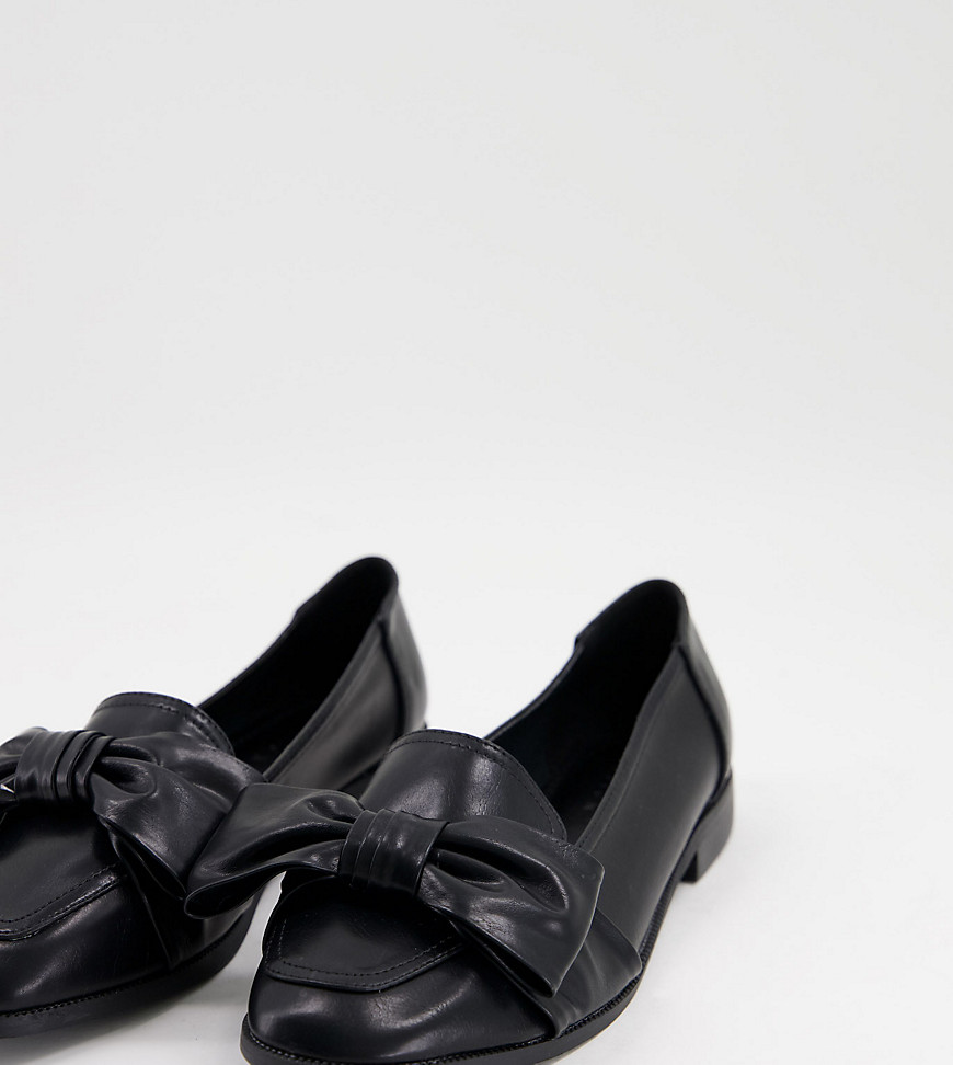 ASOS DESIGN Wide Fit Mentor bow flat shoes in black