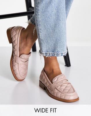 ASOS DESIGN Wide Fit Mighty quilted padded flat loafers in beige