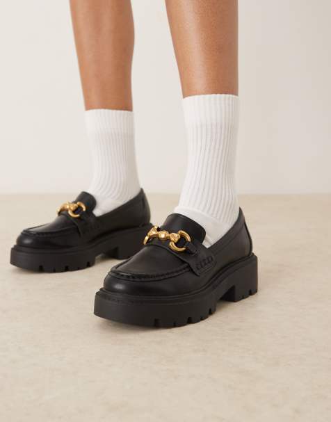 ASOS DESIGN Wide Fit Milan chunky chain detail loafers in black - view 1