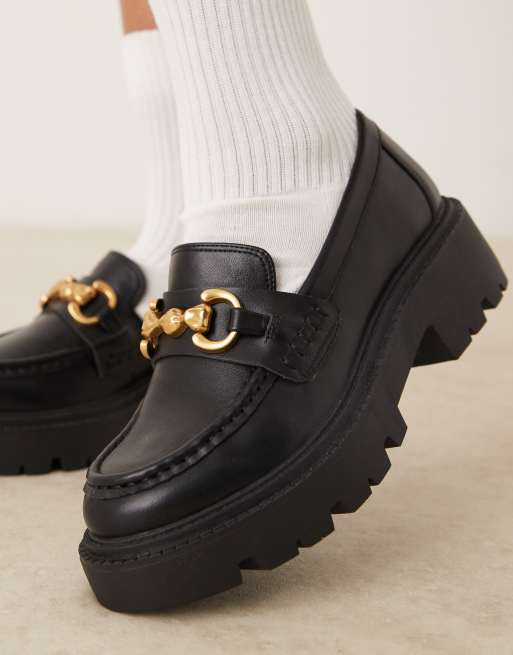 ASOS DESIGN Wide Fit Milan chunky chain detail loafers in black