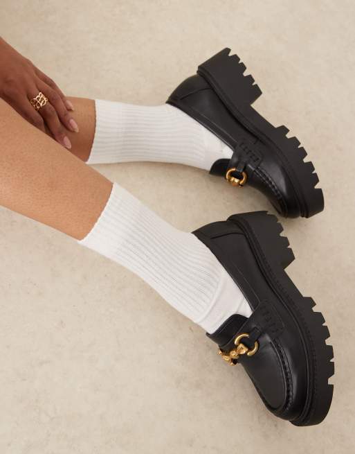 ASOS DESIGN Wide Fit Milan chunky chain detail loafers in black