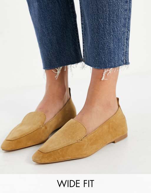 ASOS DESIGN Wide Fit - Miley - Mocassini a pianta larga in camoscio color talpa