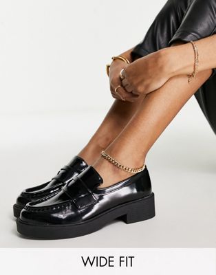 ASOS DESIGN Wide Fit Million chunky loafers in black