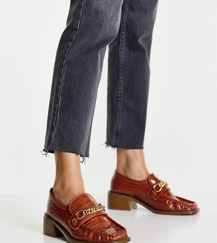 ASOS DESIGN Wide Fit Mimi square toe loafers in tan-Brown