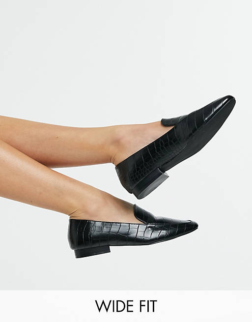 Women Flat Shoes/Wide Fit Mindy flat loafers in black croc 