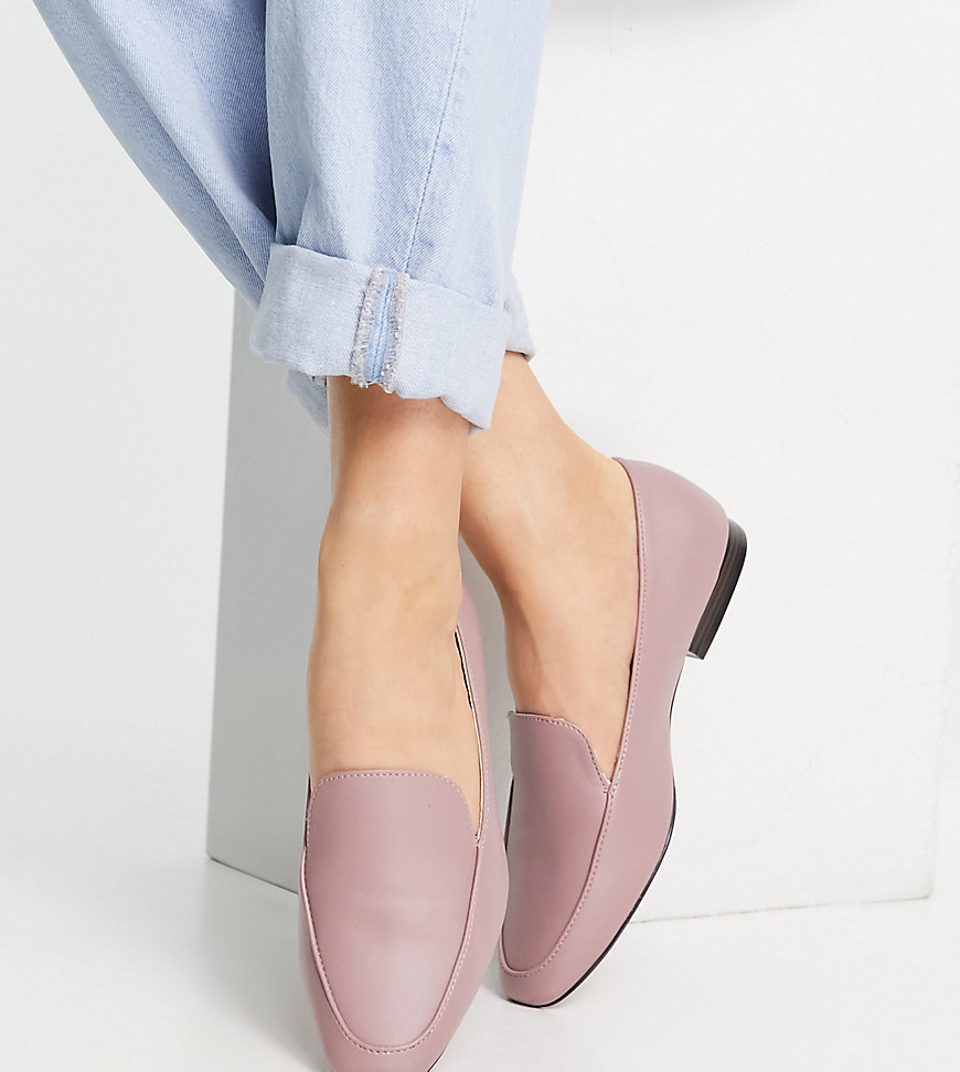 ASOS DESIGN Wide Fit Mindy flat loafers in dusky pink