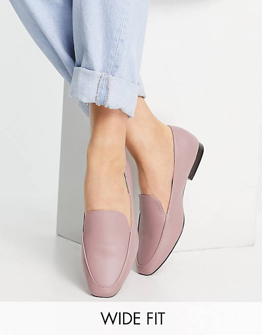 ASOS DESIGN Wide Fit Mindy flat loafers in dusky pink
