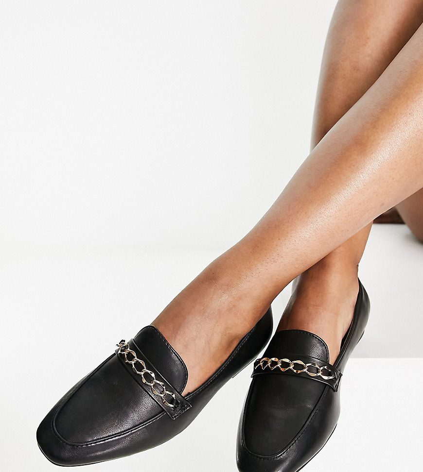 Asos Design Wide Fit Mingle Chain Loafers In Black