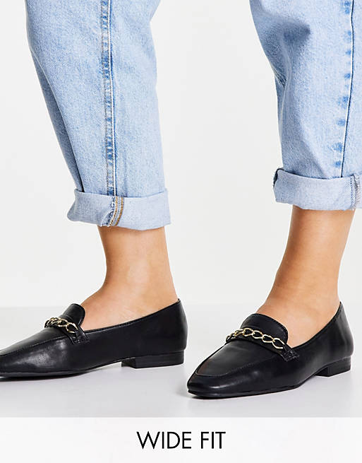  Flat Shoes/Wide Fit Mingle chain loafers in black 