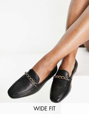 ASOS DESIGN Wide Fit - Mingle - Loafer mit Kettendetail in Schwarz, weite Passform