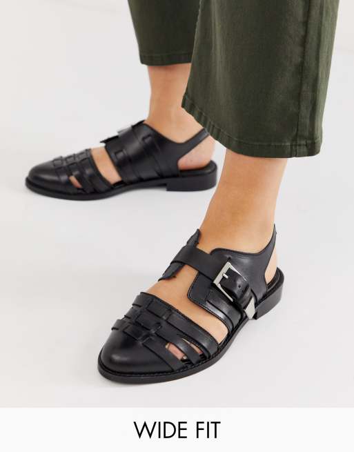 ASOS DESIGN Wide Fit Minister leather cut out flat shoes | ASOS