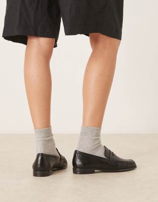 Asos Design Wide Fit Minnie Ruched Detail Loafer In Black