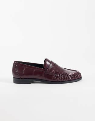 Asos Design Wide Fit Minnie Ruched Detailing Loafers In Red