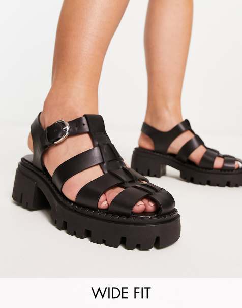 ASOS DESIGN Wide Fit – Minnow – Czarne płaskie sandały skórzane w stylu rybackim - view 1