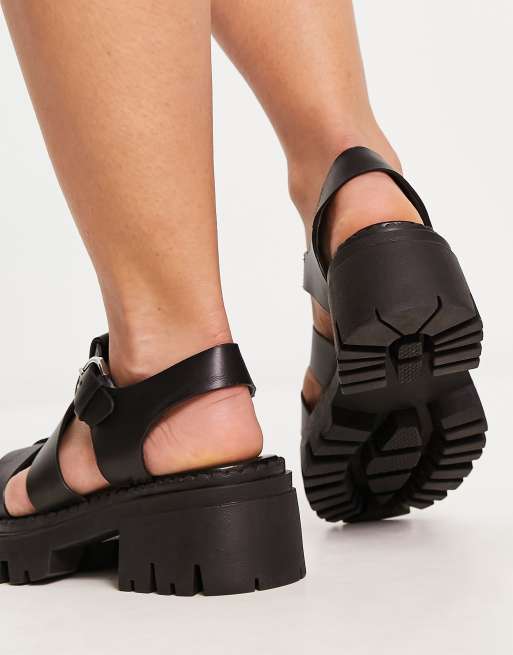 ASOS DESIGN Wide Fit – Minnow – Czarne płaskie sandały skórzane w stylu rybackim, 3 z 4