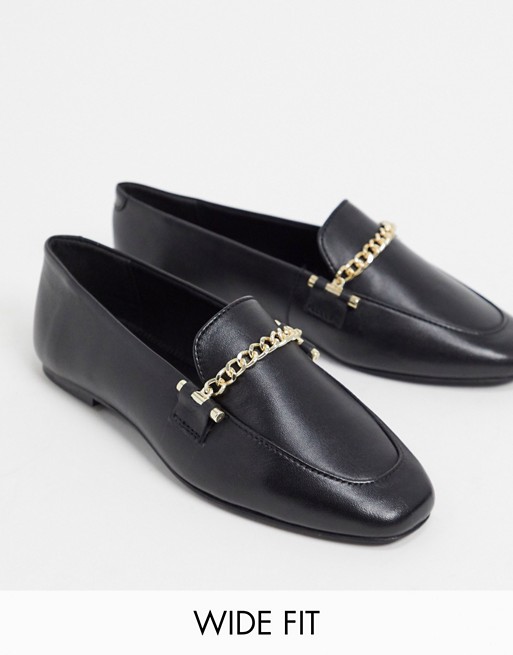 ASOS DESIGN Wide Fit Minute leather chain loafers in black