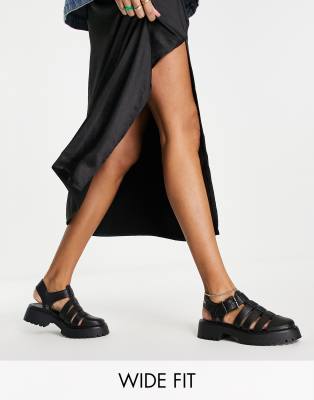 Asos Design Wide Fit Mission Chunky Fisherman Flat Shoes In Black In Black