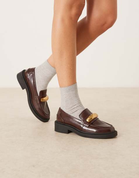 ASOS DESIGN Wide Fit Mistral trim detail loafers brown - view 1
