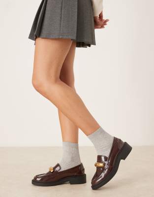 Asos Design Wide Fit Mistral Trim Detail Loafers Brown In Brown