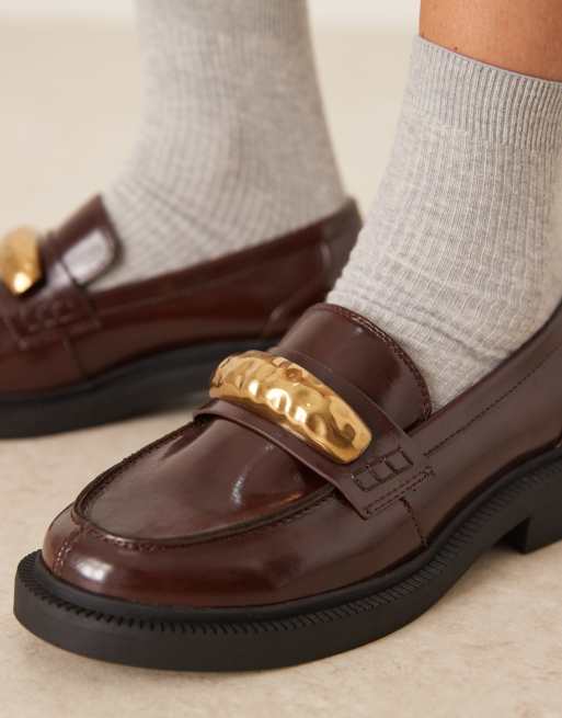 ASOS DESIGN Wide Fit Mistral trim detail loafers brown, 3 of 4