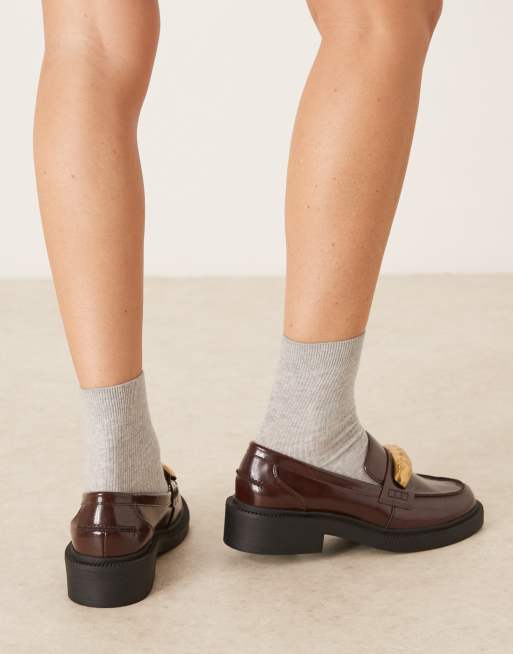 ASOS DESIGN Wide Fit Mistral trim detail loafers brown, 4 of 4
