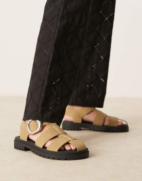 ASOS DESIGN Wide Fit Monarch chunky fisherman sandals in taupe suedette - view 1