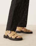 [ASOS DESIGN Wide Fit] ASOS DESIGN Wide Fit Monarch chunky fisherman sandals in taupe suedette-Neutral 4 Taupe