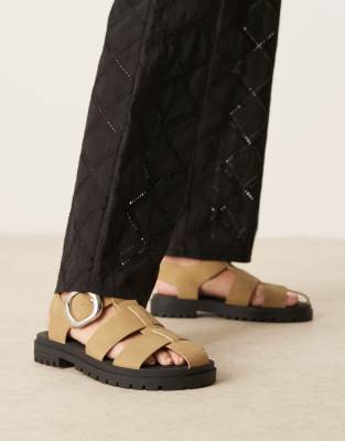 ASOS DESIGN Wide Fit - Monarch - Sandalen im Seemannsstil aus Wildlederimitat in Taupe mit dicker Sohle, weite Passform-...