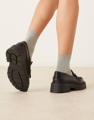 Asos Design Wide Fit Monty Chunky Fringe Detail Loafers In Black