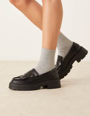 ASOS DESIGN Wide Fit - Monty - Mocassins chunky à franges - Noir
