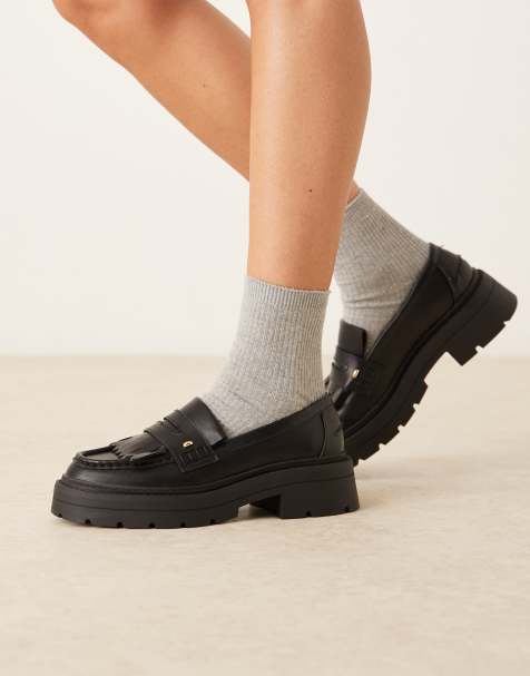 ASOS DESIGN Wide Fit - Monty - Mocassins chunky à franges - Noir - view 1