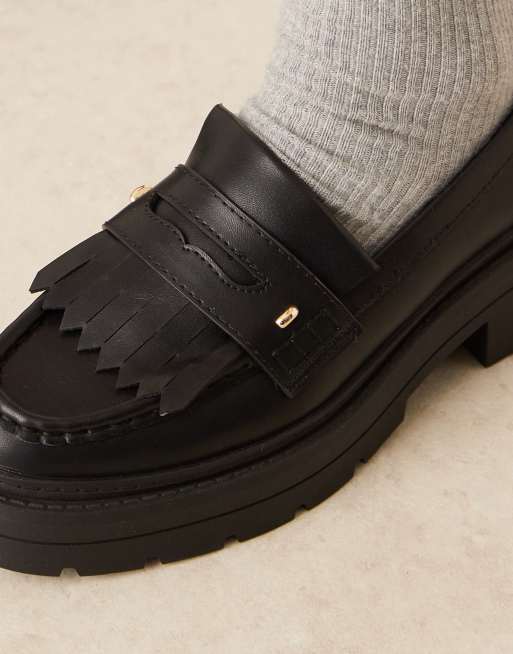 ASOS DESIGN Wide Fit - Monty - Sorte chunky loafers med kvastdetaljer, 3 af 4