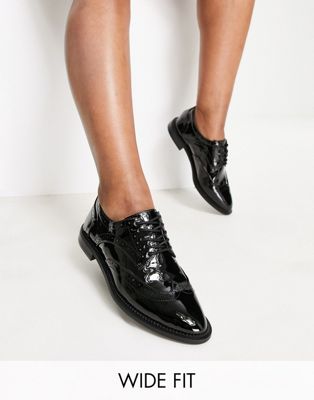 Asos Design Wide Fit More Flat Lace Up Shoes In Black
