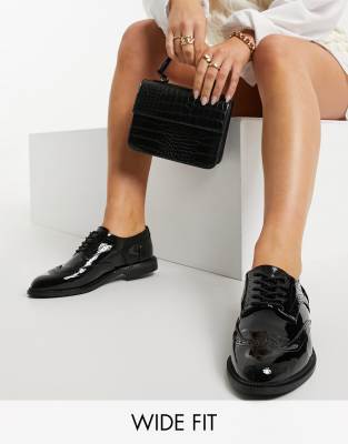 ASOS DESIGN WIDE FIT MORE FLAT LACE UP SHOES IN BLACK,ASOS DESIGN B