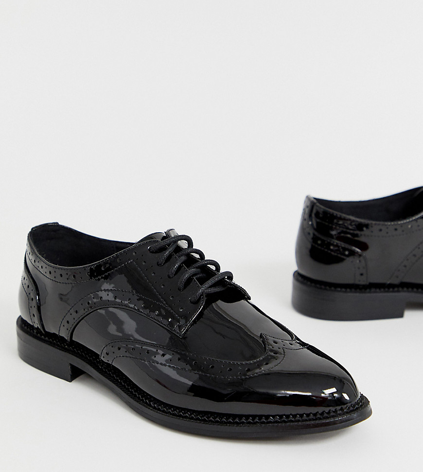 ASOS DESIGN Wide Fit - More - Sorte flade sko med snørebånd