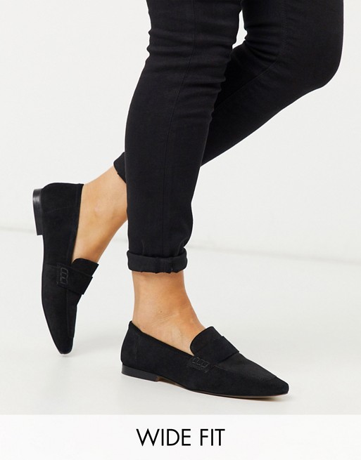 Asos Design Wide Fit Motion Suede Loafers In Black Asos