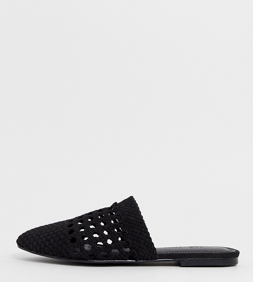 ASOS DESIGN Wide Fit Motto woven mules in black