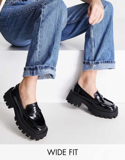 Asos Design Wide Fit Mulled Chunky Loafer In Black Asos 2600