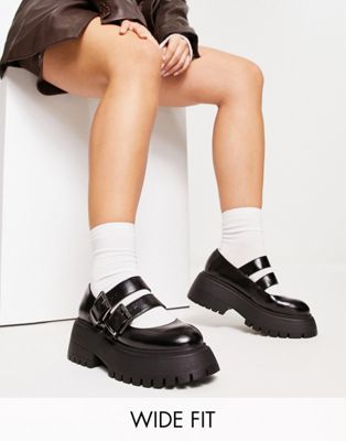 ASOS DESIGN Wide Fit Mystic chunky mary-janes in black - ASOS Price Checker