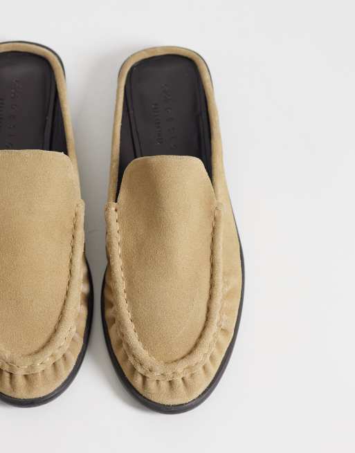 ASOS DESIGN Wide Fit Mystique premium loafer mules in sand suede, 2 of 4