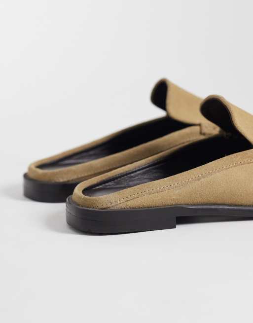 ASOS DESIGN Wide Fit Mystique premium loafer mules in sand suede, 4 of 4
